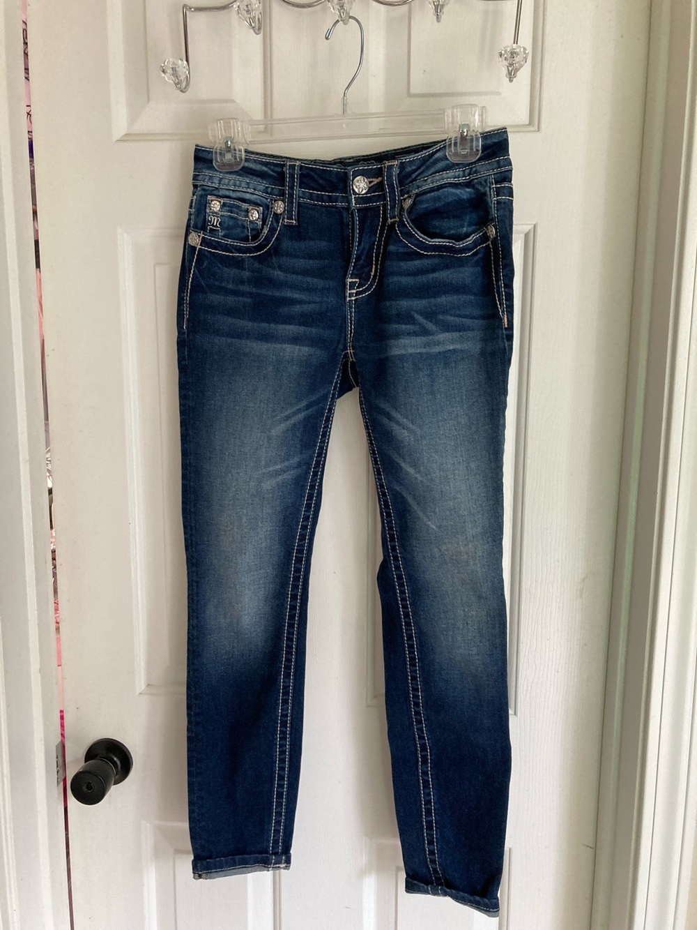 Miss Me Dark Indigo Skinny Jeans with Faded Whiskering